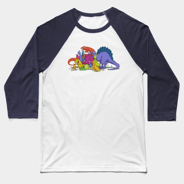 Dinosaurs are all friends and a chicken Baseball T-Shirt by Ostemo Stephane Meury